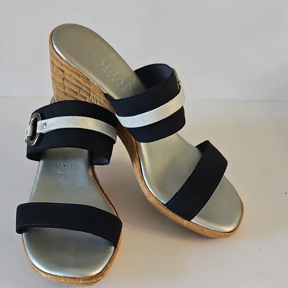 Italian Shoemakers Black and Silver Sandals with Minimalist Design - Picture 2 of 8